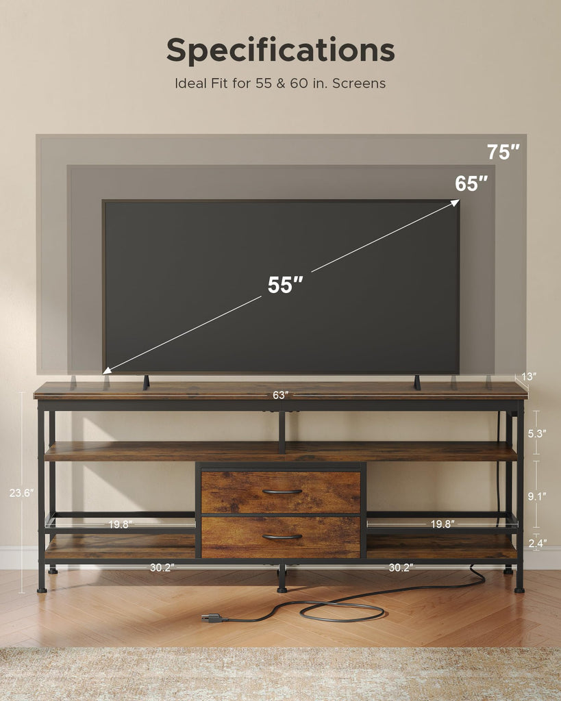 63 Inch TV Stand, LED Entertainment Center for 55 to 75 Inch TVs