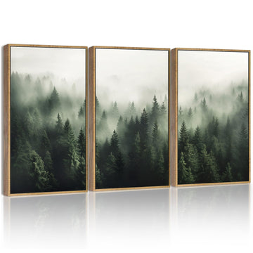 Green Fog Pine Tree Forest Canvas Wall Art 11x14in Framed Modern Artwork Prints Decor