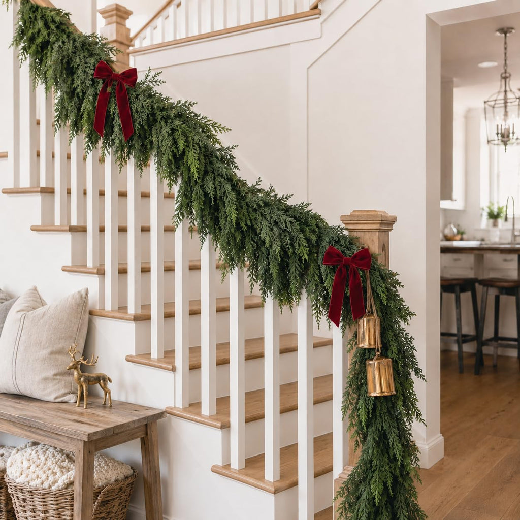 9FT Christmas Cedar Garland Real Touch Greenery for Mantle Decor