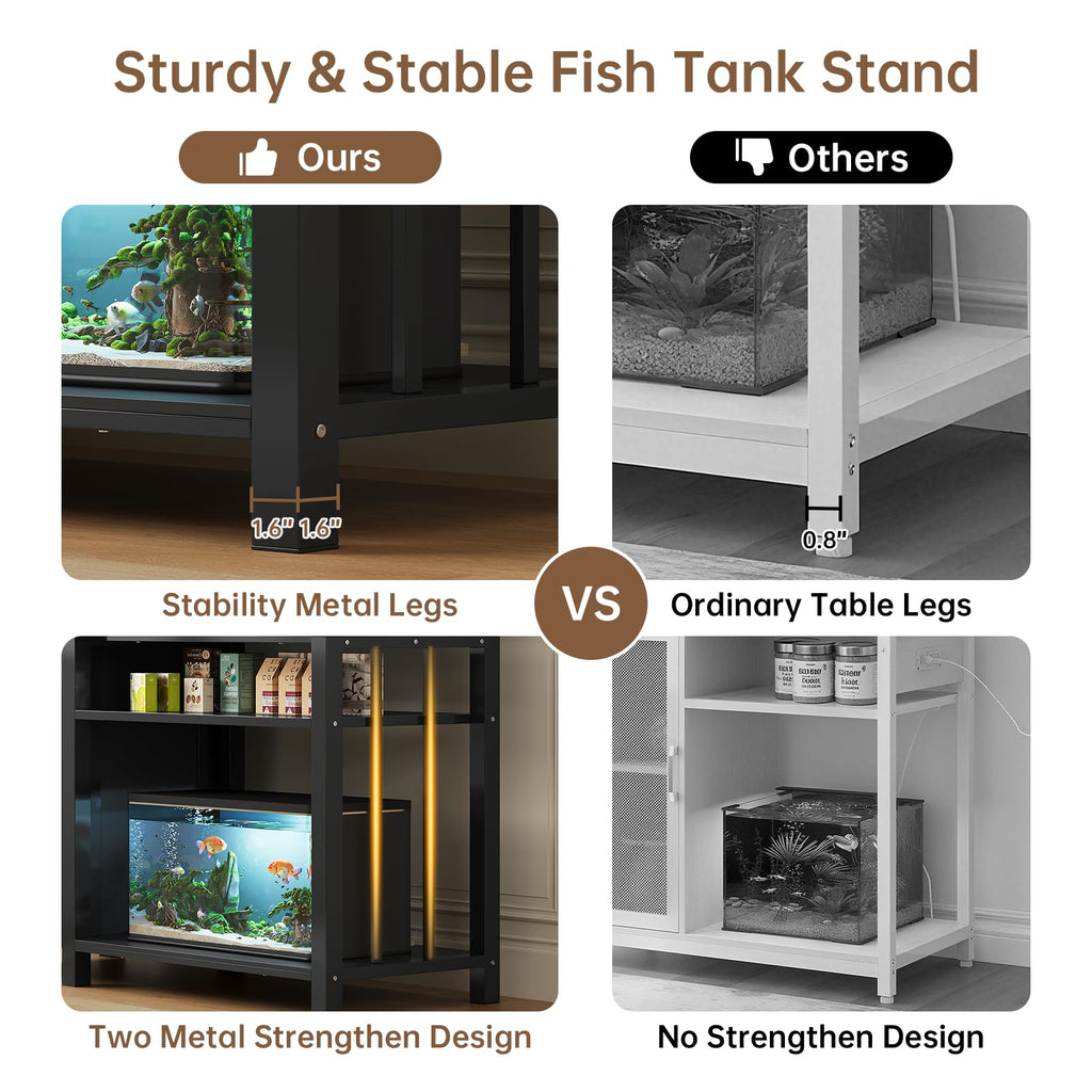 55-75 Gallon Fish Tank Stand with Power Outlet & Adjustable Shelf, Heavy Duty Aquarium Stand with Cabinet Storage for