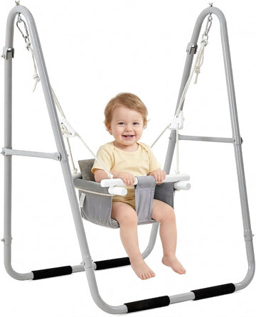 Baby Swing Set for Toddlers 6-36 Months, Foldable & Portable Swing for Indoor & Outdoor, Heavy Duty Metal Frame