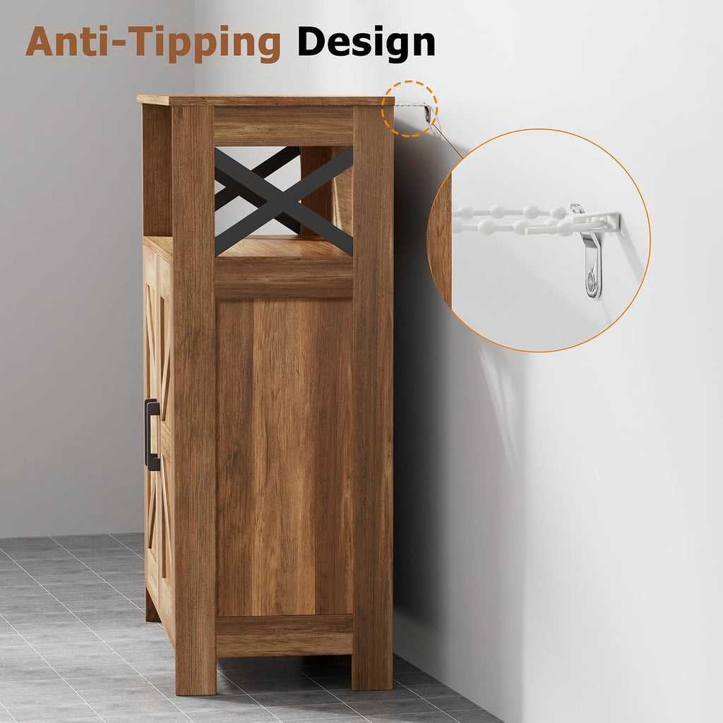 Farmhouse Bathroom Storage Cabinet with Doors, Small Floor Cabinet | Toilet Paper Cabinet with Adjustable Shelf