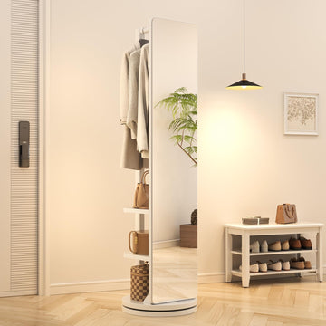 Full Length Mirror Coat Rack Solid Wood Floor Mirror 66"x12" Full Length Mirror with Stand Long Mirrors (White, 70" L