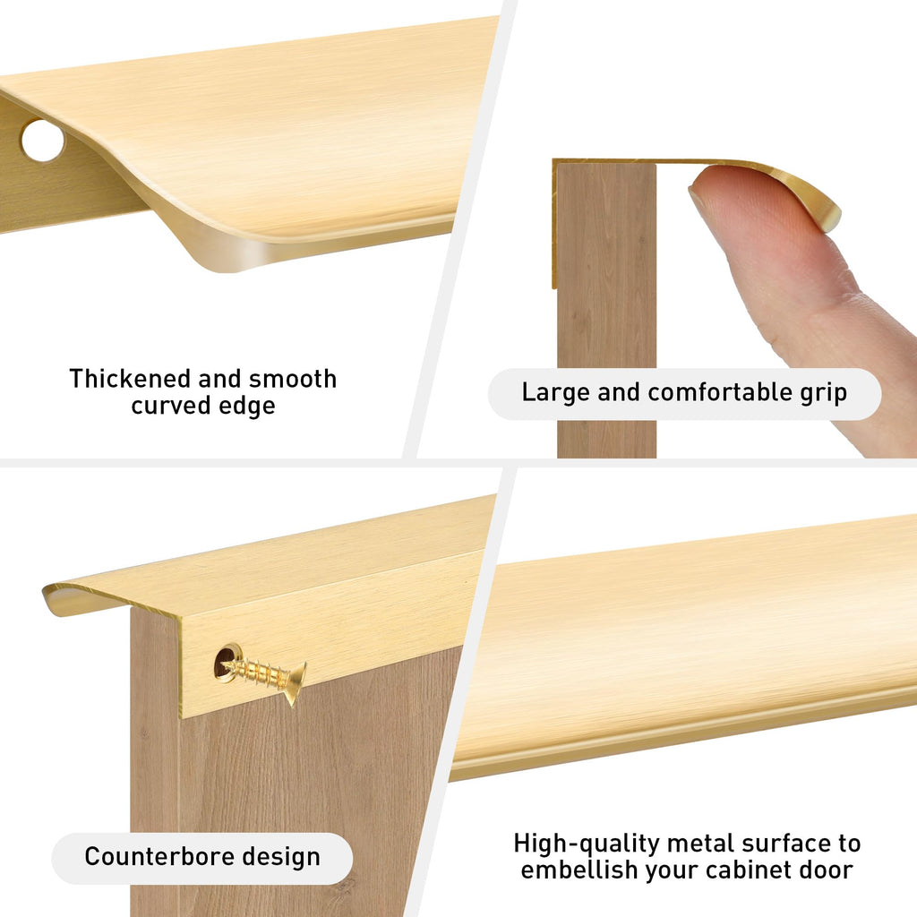 10 Pack 6" Gold Finger Pulls for Cabinets, Edge Drawer Pull Handles