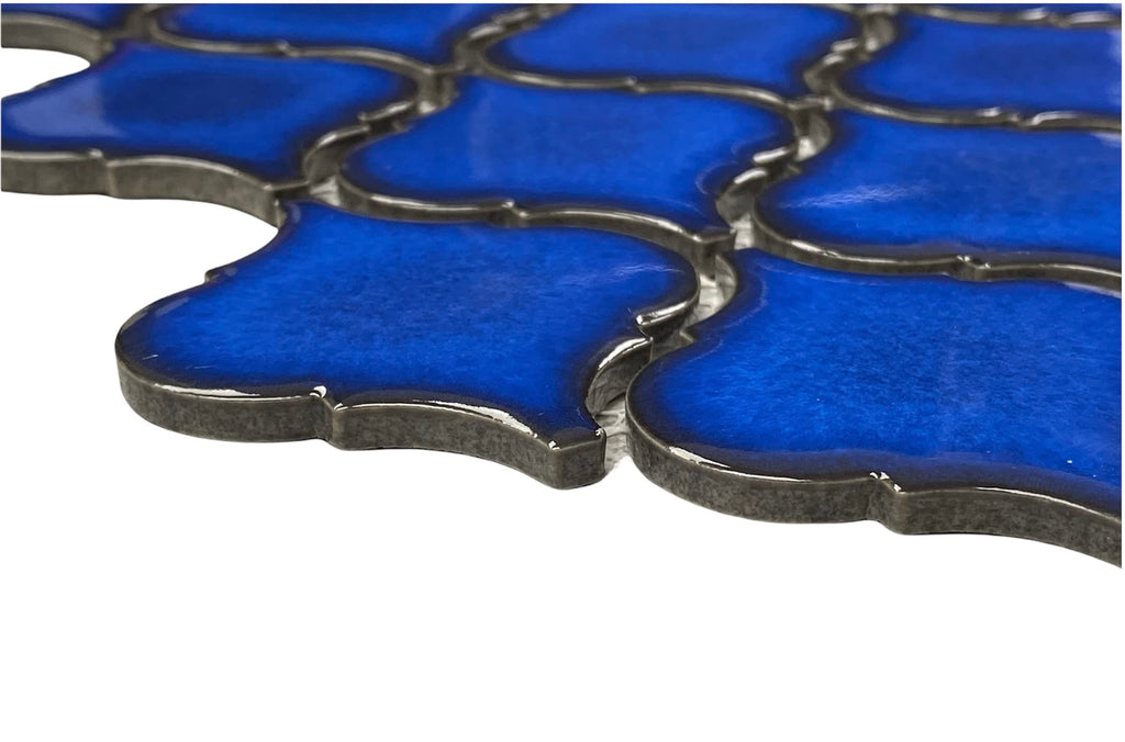 Premium Cobalt Blue 2 Inches Lantern Porcelain Mosaic Tile, Glossy Finish, Box of 20 Sheets Backsplash, Bathroom