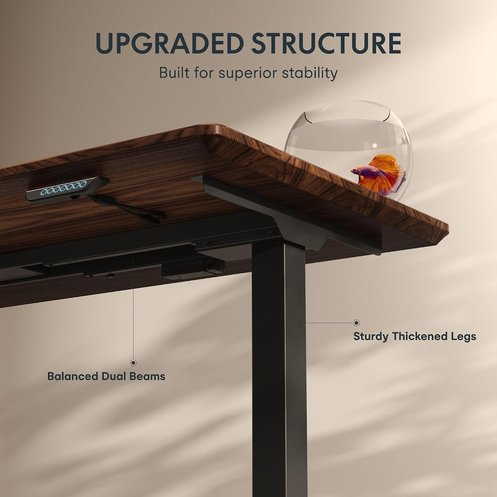 E6 MAX Solid Black Walnut Wood Standing Desk 71"x31", Solid Hardwood Ergonomic Beveled Desktop, Dual Motor 3-Stage