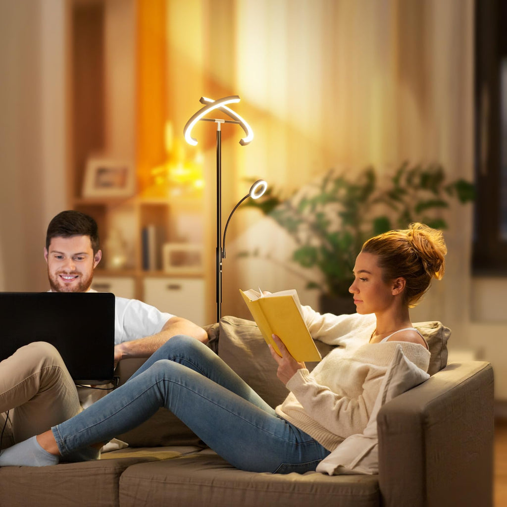 LED Floor Lamp - Modern Standing Lamp with Reading Light, Remote Touch Control Floor Light Dimmable Mother-Daughter
