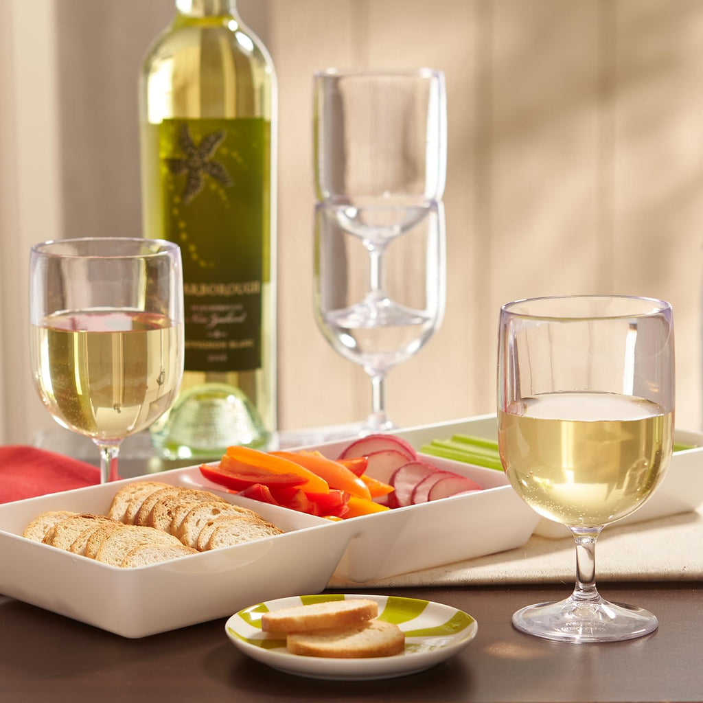 Stackable 8 ounce Plastic Wine Stems in Clear | Set of 8 Reusable, BPA-free, Made in the USA, Top-rack Dishwasher Safe