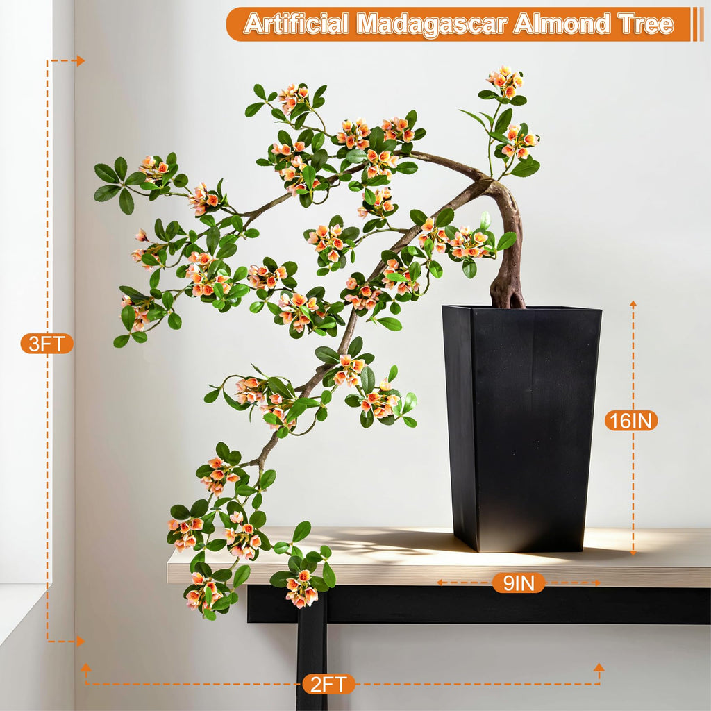 3ft Artificial Bonsai Tree Large Fake Bonsai Tree with Pot Artificial Cherry Blossom Tree Indoor Sakura Faux Bonsai