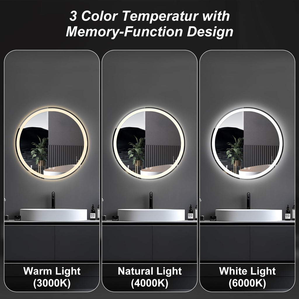 28 Inch Round LED Bathroom Mirror with Lights, Circle Vanity Mirror