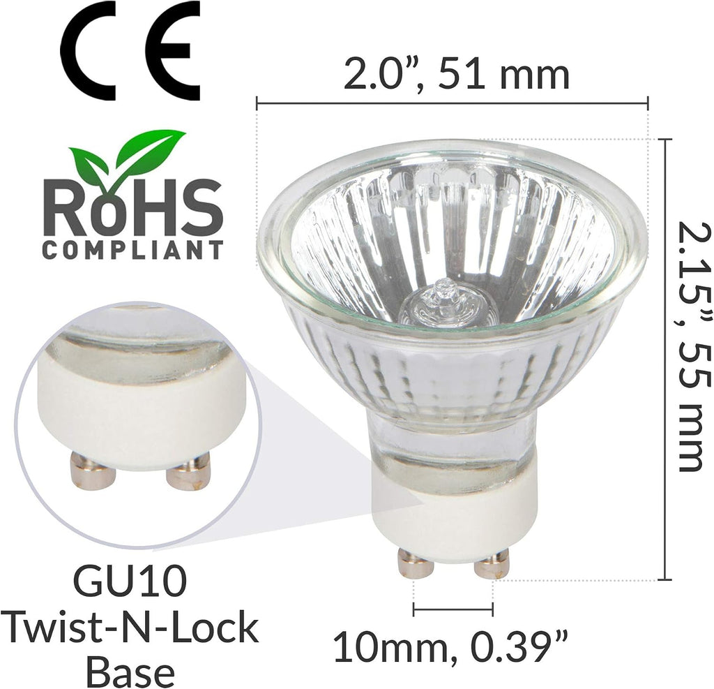Halogen GU10 35W Spotlight 120V MR16, Glass Cover, 10 Pack