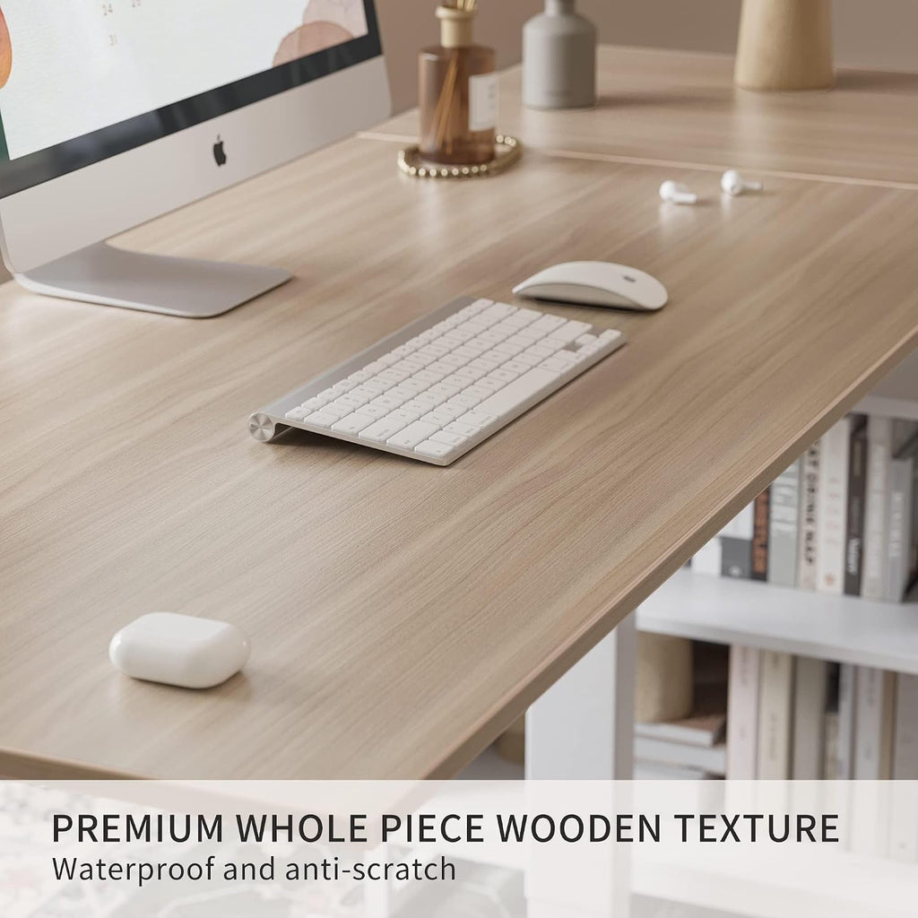 Electric L Shaped Standing Desk with Storage, Executive Desk Adjustable Height, Light Walnut