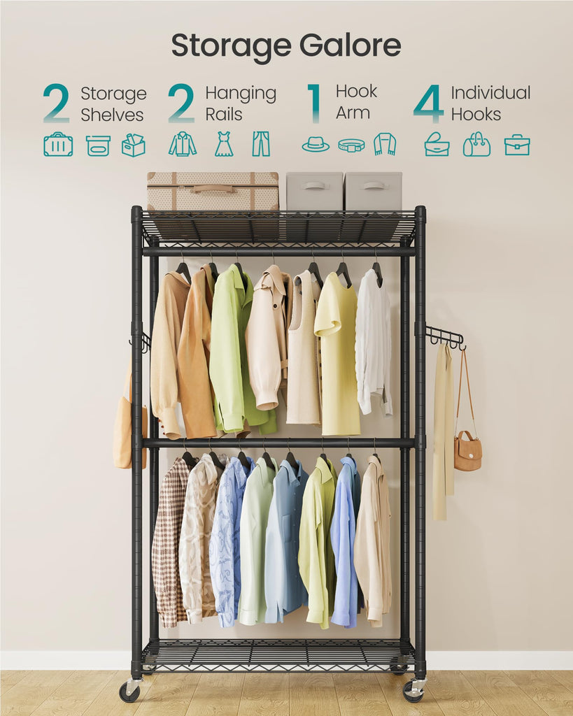 Heavy-Duty Clothes Rack, Portable Closet on Wheels, Garment Rack