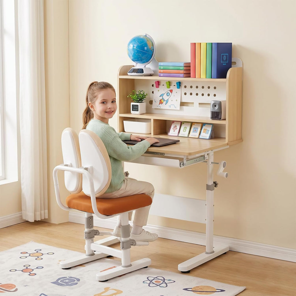 Kids Desk and Chair Set Height Adjustable Ergonomic Study Desk with Crank