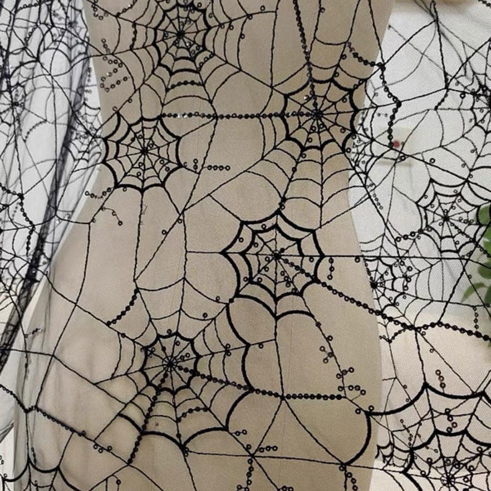 Spiderweb Lace Fabric Soft Black Lace Fabric by The Yard Halloween Cobweb Tulle Fabric for DIY Dress Top Sew Party