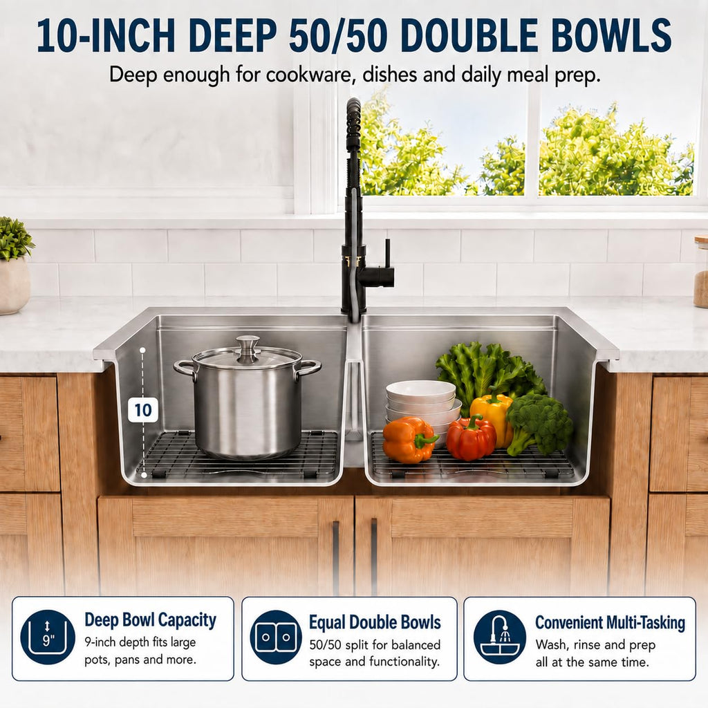 33 x 22 Drop In Farmhouse Kitchen Sink 50/50 Double Bowl