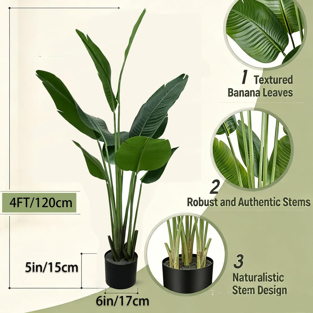 Artificial Bird of Paradise Plant, 4FT Faux Tropical Tree Decor