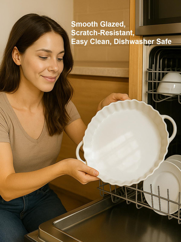 9×2in Deep Ceramic Pie Pan with Handles for Pie Quiche Tart Baking. Easy to grip, Lead-Free. Casserole Lasagna Dish