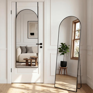 58"x20" Over The Door Mirror, Full Length Mirror with Stand, Black