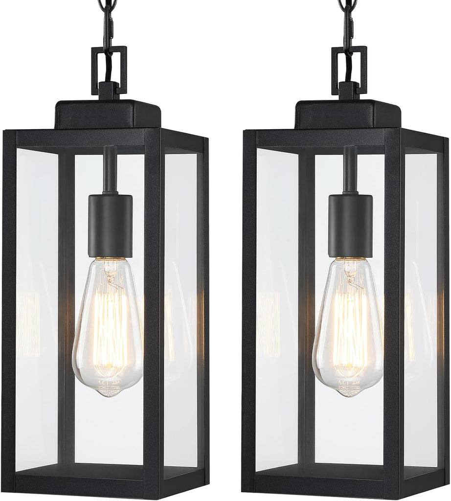 2 Packs 15'' Large Outdoor Pendant Light, Modern Outside Chandelier Outdoor Hanging Lantern Light