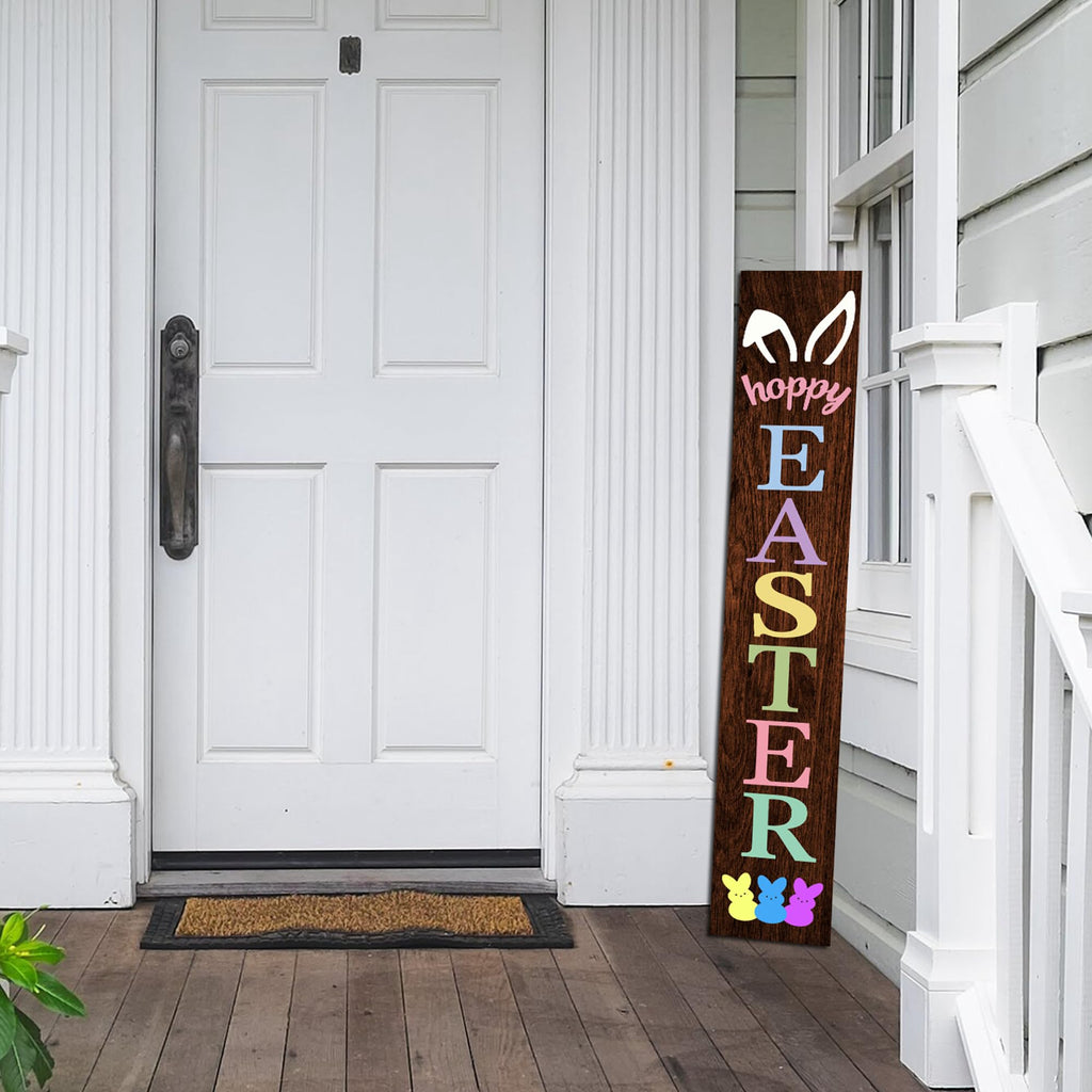 Happy Easter Wooden Porch Sign 47" Bunny Large Welcome Sign Vertical Indoor Outdoor Standing Sign For Garden Home