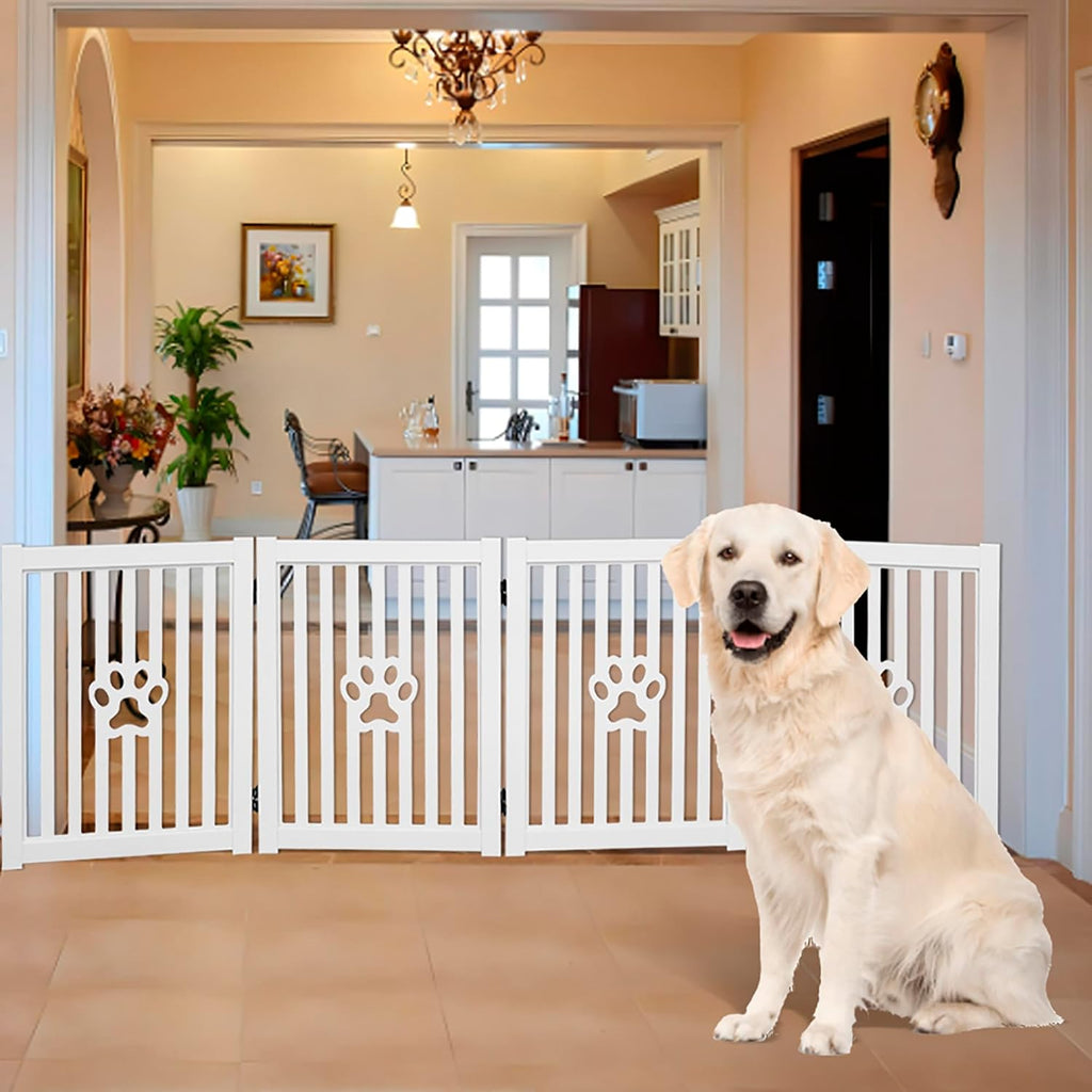 4 Panel Dog Gate White - Foldable Wooden Pet Gate 80x23.6