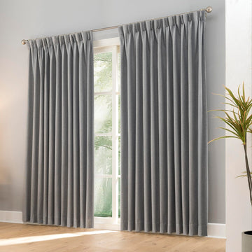 Grey Blackout Drapes 200 inches Long, Pinch Pleated Faux Linen Textured Window Curtains, 100" W x 200" L, 2 Panels