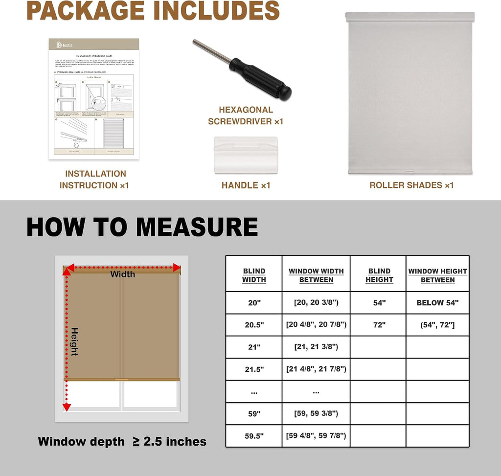 No Drill Cordless Blackout Roller Shades, Grey, 22.5" W x 54" H | Thermal Insulation, UV Privacy Protection, Easy