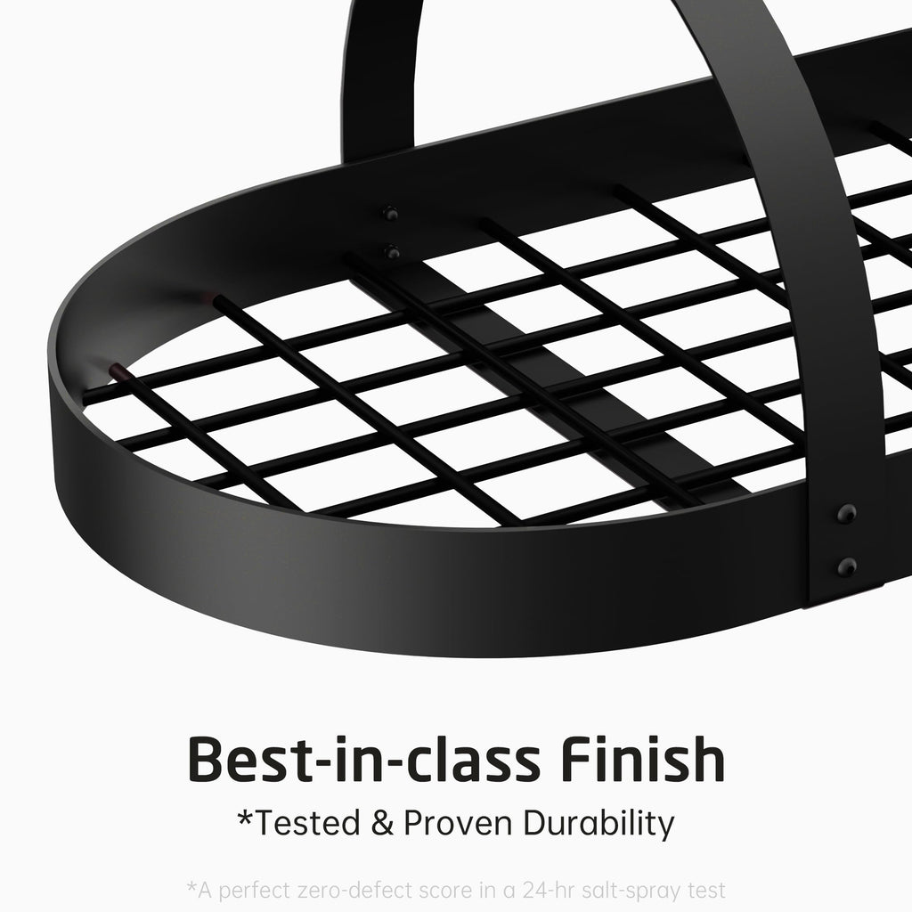 Ceiling Pot Rack 34-Inch Hanging Pot Rack Oval Pot and Pan Rack Matte Black Pot Hanger with 20 S Hooks (For 16"
