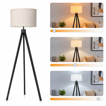 Wood Tripod Floor Lamp - Mid Century Standing Lamp with LED Dimmable