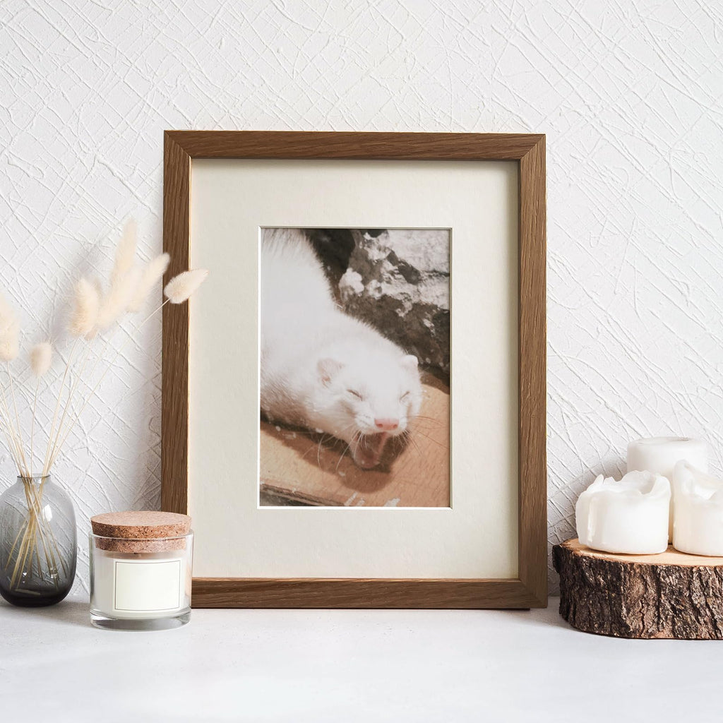 8x10 Picture Frame, Solid Oak Wood 8 x 10 Photo Frame with Mat to 5x7