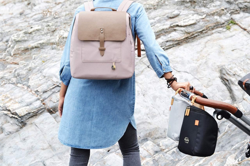 Hastings Pack Latte Backpack Baby Diaper Bag - Luxury Neutral Beige Knapsack 3 in 1 Organising System