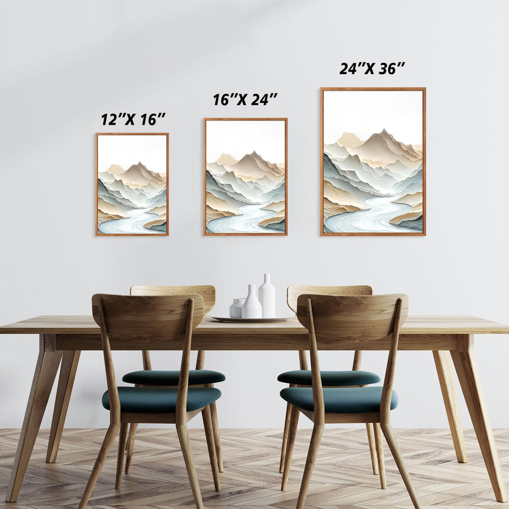 3D Textured Mountain River Framed Wall Art Relief Landscape Painting