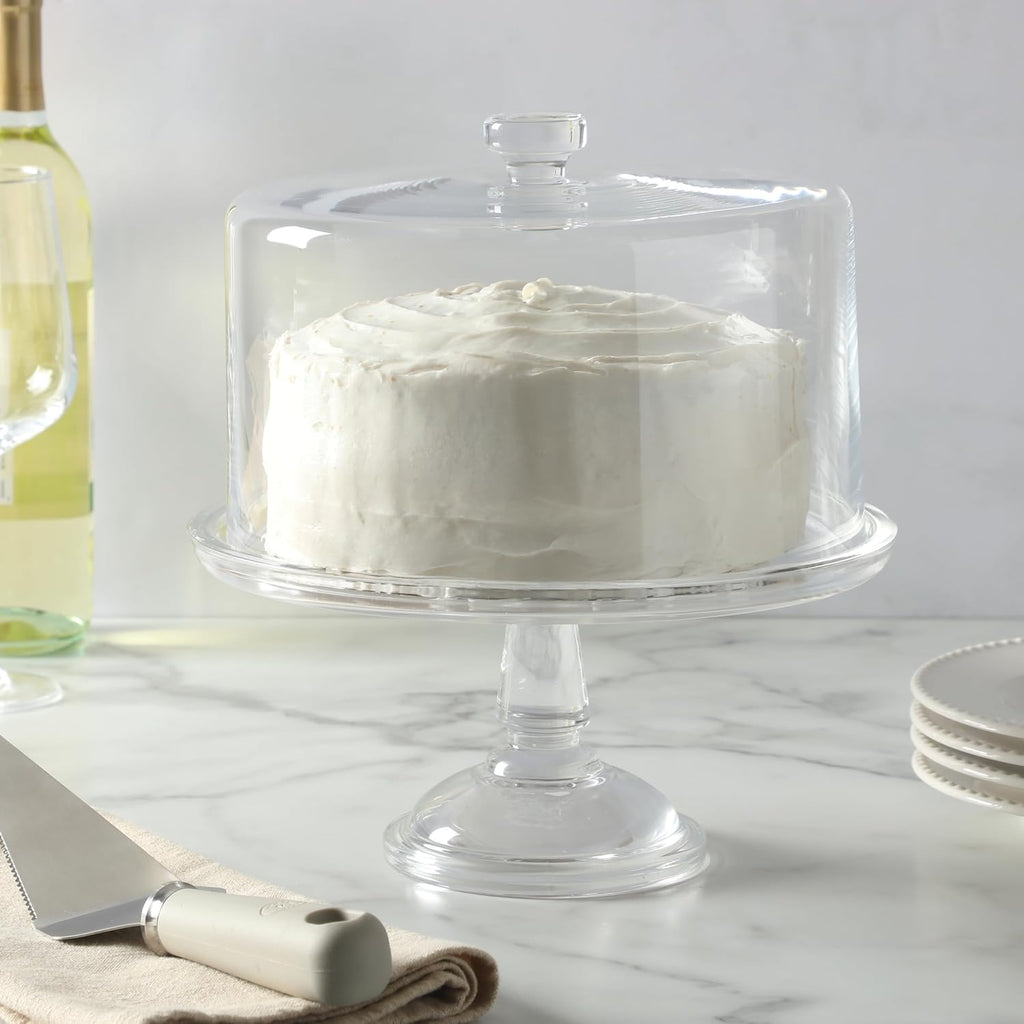 Watercrest Glass Cake Stand with Dome, 10.2 Inch Clear Footed Pedestal Cake Stand with Glass Lid Cover, Handmade