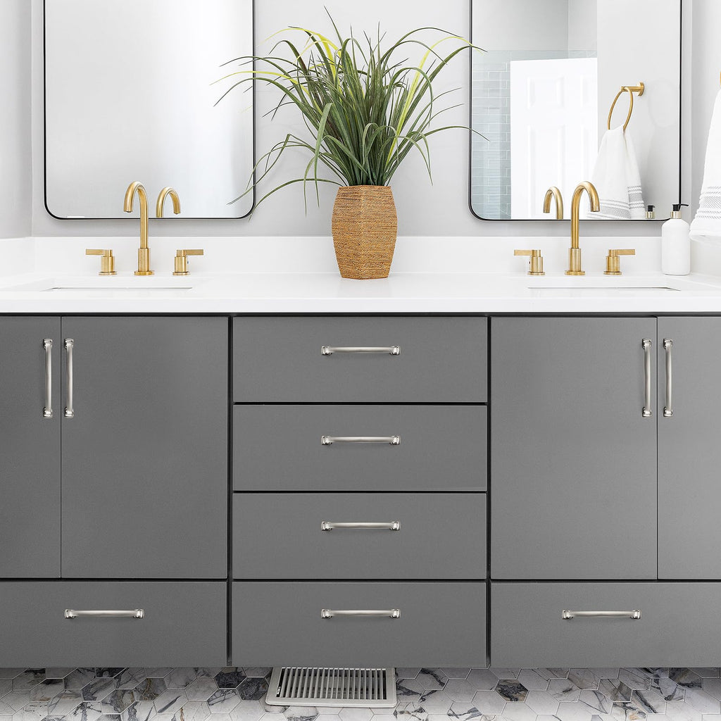 5 Pack Brushed Nickel Cabinet Handles, 5" Hole Center Arch Drawer Pulls