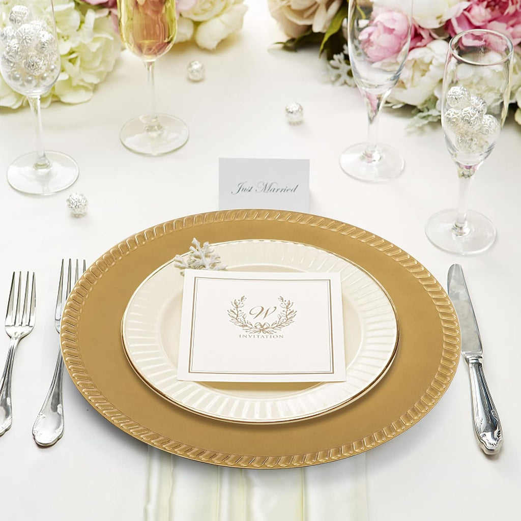 Plastic Gold Charger Plates, 13 Inch Reusable Round Beaded Charger Plates, Decorative Dinner Chargers Bulk - Set of 12