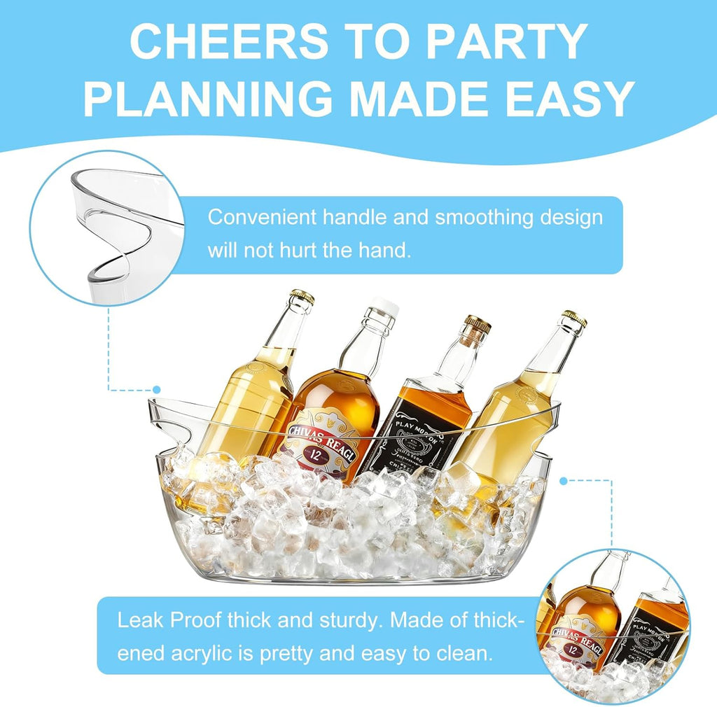 Clear Acrylic Ice Buckets, 5.5L Mimosa Bar Beverage Tubs with Scoops - Set of 4