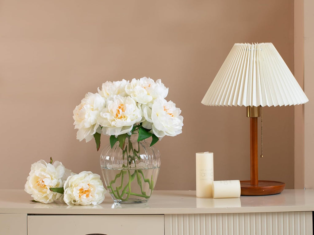 Ivory White Silk Peonies, 16" Artificial Flower Stems Decor - Set of 6