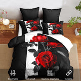 Rose Comforter Set King Black Red Bedding Set Striped Floral Bedding for Women Aesthetic Comforter with 2 Pillowcases