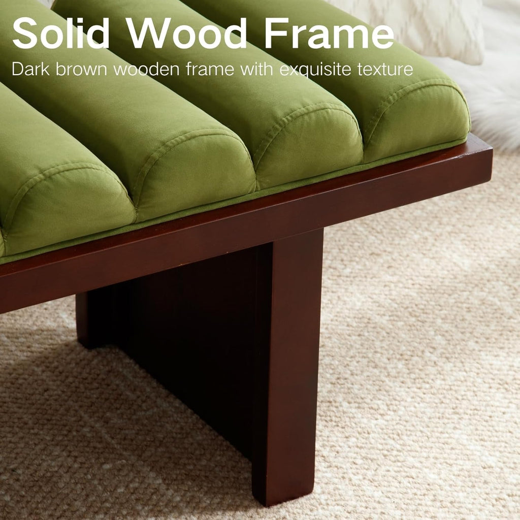 Green Velvet End of Bed Bench Upholstered Modern Ottoman Bench Comfy Padded Entryway Bench Seat with Thick