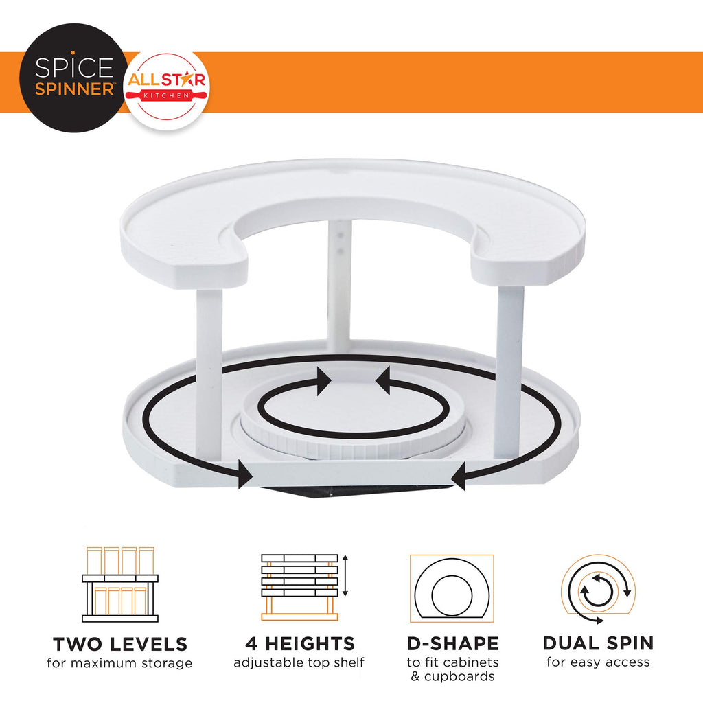 Spice Spinner Two-Tiered Spice Organizer & Holder That Saves Space, Keeps Everything Neat, Organized & Within Reach
