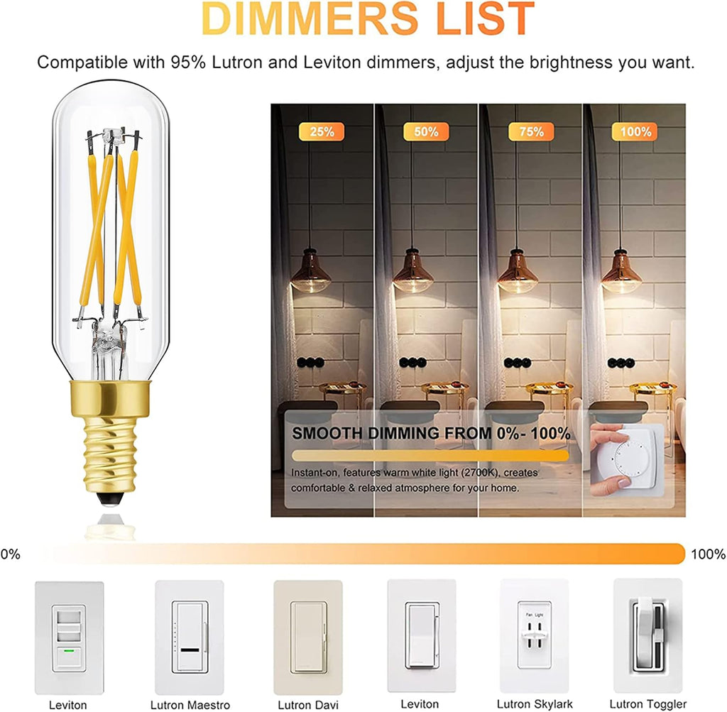 Vintage E12 LED Bulb 40W Equivalent, T6 T6.5, 3000K (Soft White), 450 Lumens, Dimmable Candelabra LED Tube Bulbs 4W