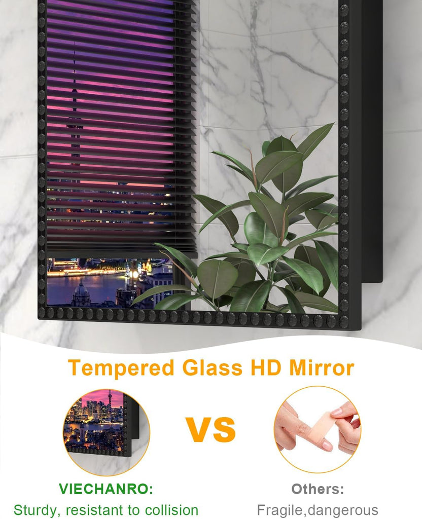 20"x28" Black Medicine Cabinet , Surface Mount or Recessed Medicine Cabinets with Storage and Arched Mirror
