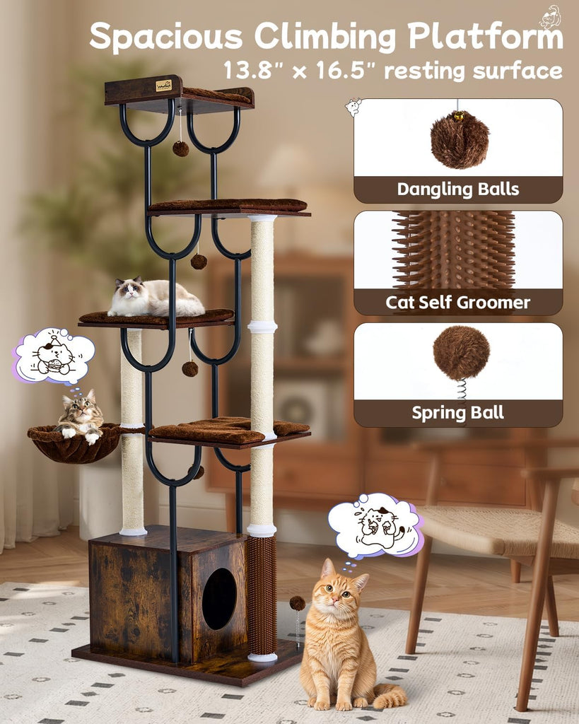 74" Cat Tree, Cat Tower for Indoor Cats, Modern Cat Tree Tower