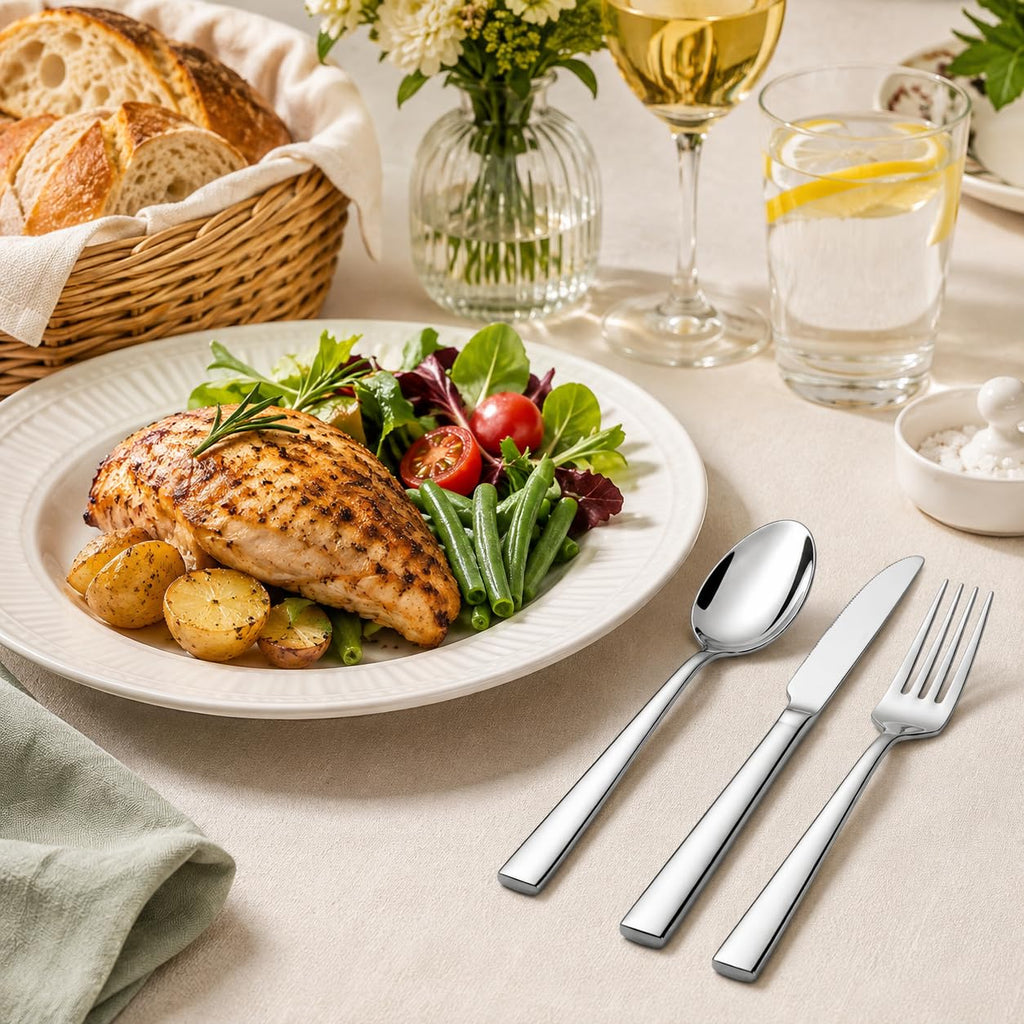 12-Piece Stainless Steel Silverware Set for 4, Mirror Polished Flatware Set Includes 4 Dinner Knives, 4 Dinner Forks