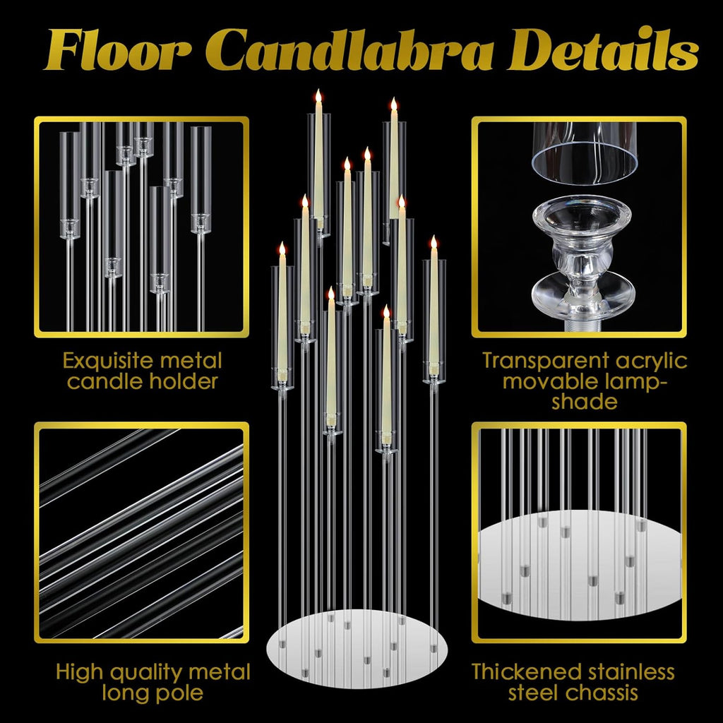 4 Pcs 10 Arm 46.5 Acrylic Candelabra Table Centerpiece Floor Candelabras Clear Candle Holder with Removable