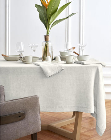 Linen Tablecloth 70 x 90 Inch - 100% Pure Linen Light Flax Table Cloth for Rectangle Tables - Sonoma