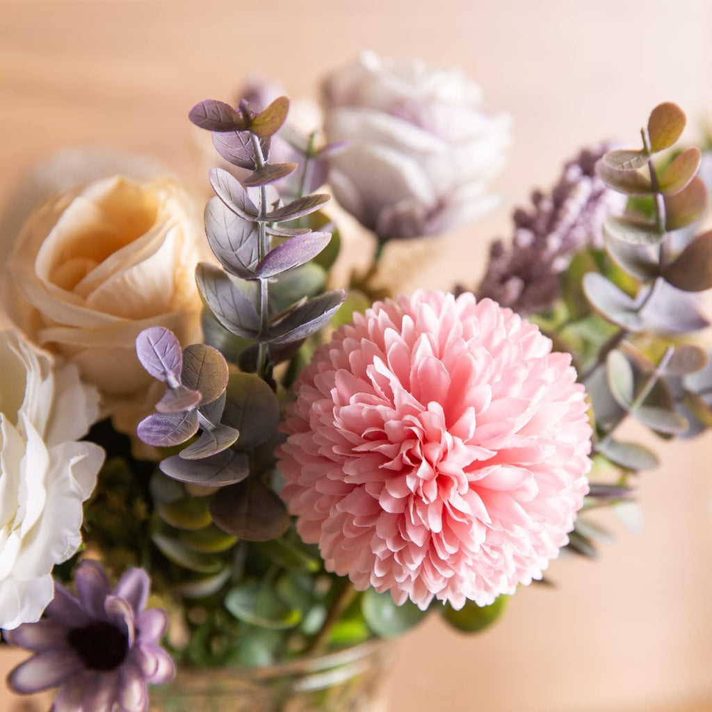 Fake Flowers with Vase, Faux Peony Silk Flowers Decor,Fake Flowers with Vase for Coffee Table Decor,Living Room