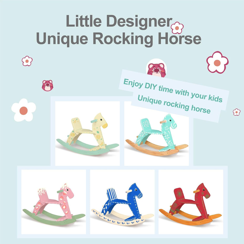 Wooden Rocking Horse Baby Ride On Toy for Toddlers Solid Wood Classic Design with Comfortable Pedal and Safe Backrest