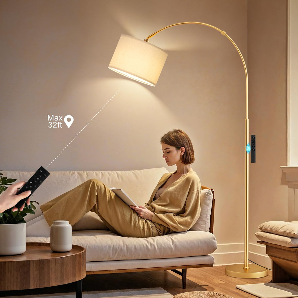 Dimmable Arc Floor Lamp with Remote, Color Temp Adjustable, Gold
